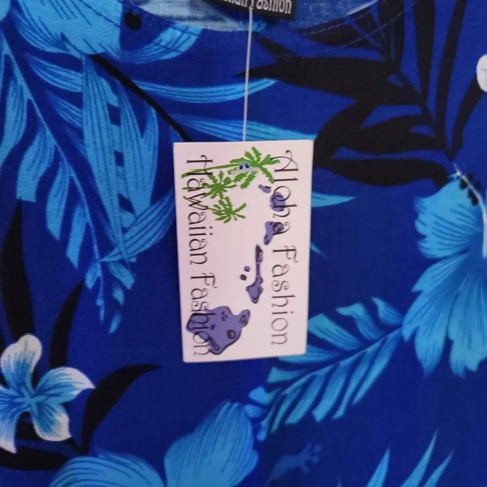 Aloha Hawaiian Fashion Sleeveless Maxi Dress Blue Hibiscus S/M Floral Dressy - Picture 4 of 5